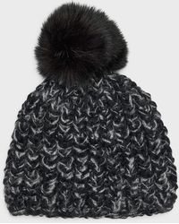 Surell - Chunky Crochet Knit Beanie With Faux Fur Pom - Lyst