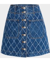 Veronica Beard - Moxie Diamond-Print Denim Mini Skirt - Lyst