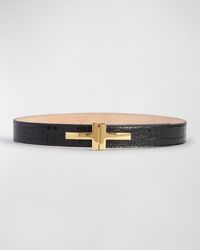 Tom Ford - Double T Croc-Embossed Leather Belt - Lyst