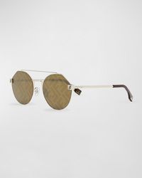 Fendi - Monogram Lens Metal Round Sunglasses - Lyst