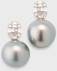 Pearls By Shari - 18k White Gold Diamond And Tahitian Pearl Earrings - Lyst
