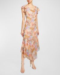Santorelli - Laurel Floral-Print Flutter-Sleeve Midi Dress - Lyst