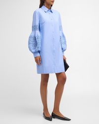 Lela Rose - Lace-Inset Blouson-Sleeve Shirt Dress - Lyst