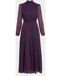 Saloni - Jacqui-B Belted Floral Silk Midi Dress - Lyst