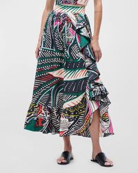 Figue - Samira Abstract-print Ruffle Slit Hem Maxi Skirt - Lyst