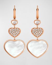 Chopard - Happy Hearts 18k Rose Gold Mother-of-pearl & Diamond Drop Earrings - Lyst