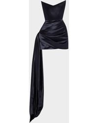 Alex Perry - Strapless Corset Satin Mini Dress With Draped Panel - Lyst
