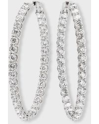 Neiman Marcus - 18k White Gold Fg/si1 Diamond Oval Hoop Earrings - Lyst