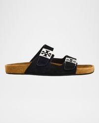 Tory Burch - Mellow Suede Dual-Buckle Slide Sandals - Lyst