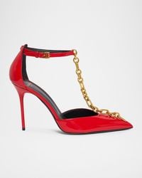 Balmain - Sync Patent Leather Chain T-Strap Pumps - Lyst