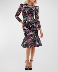 HELSI - Isabel Puff-Shoulder Floral Sequin Midi Dress - Lyst