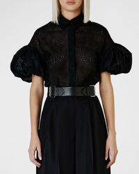 Dice Kayek - Eyelet Embroidered Puff-Sleeve Collared Shirt - Lyst