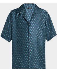 Balmain - Apos;S Grid-Print Relaxed Silk Short-Sleeve Shirt - Lyst