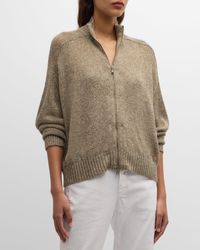 Brunello Cucinelli - Shiny Shetland Mohair Wool Zip-Up Cardigan - Lyst