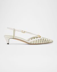 Fendi - Ffold Leather Kitten-Heel Slingback Pumps - Lyst
