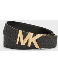 Michael Kors - Mk Logo Reversible Black Leather Belt - Lyst