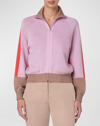 Akris - Colorblock Fine Gauge Knit Zip-Front Cardigan - Lyst