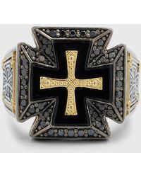 Konstantino Black Diamond And Onyx Two-tone Cross Ring