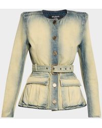Balmain - Button-Down Belted Denim Top - Lyst