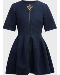 Oscar de la Renta - Zip Front Wool Tweed Mini Dress - Lyst