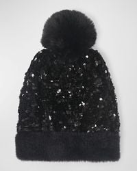 Pia Rossini - Kiaro Sequin Velvet Hat With Faux Fur Pom - Lyst