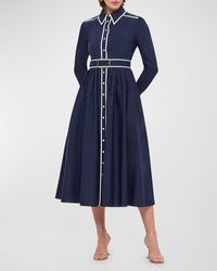 LEO LIN - Veronica Belted Two-Tone Cotton Midi Shirt Dress - Lyst
