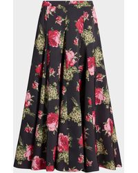 Cinq À Sept - Baroque Roses Hilda Satin Midi Skirt - Lyst
