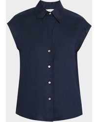 Vince - Cap-Sleeve Linen Button-Front Blouse - Lyst