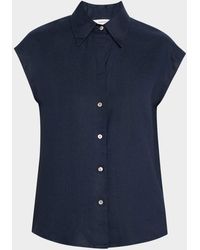Vince - Cap-Sleeve Linen Button-Front Blouse - Lyst