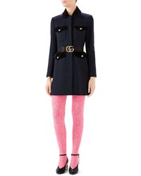 Gucci Velvet-trimmed Single-breasted Wool Coat - Blue
