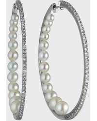 Siena Jewelry - 14k White Gold Diamond Pearl-back Hoop Earrings - Lyst