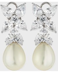 Fantasia by Deserio - 10.0 Tcw Flower Top Cz & Simulated Pearly Drop Earrings - Lyst