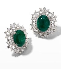 Alexander Laut - White Gold Oval Zambian Emerald And Diamond Earrings - Lyst