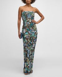 Bronx and Banco - Dahlia Strapless Floral-Embroidered Column Gown - Lyst