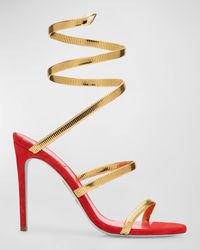 Rene Caovilla - Suede Copper Snake Ankle-Wrap Sandals - Lyst