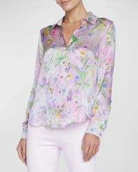 L'Agence - Tyler Floral Butterfly Silk Blouse - Lyst
