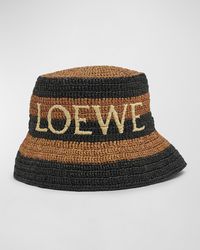 Loewe - Striped Logo Raffia Bucket Hat - Lyst