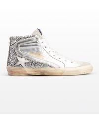 Golden Goose - Slide Mid-Top Glitter Leather Sneakers - Lyst