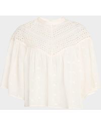 Nili Lotan - Mikki Eyelet Yoke Washed Cotton Blouse - Lyst