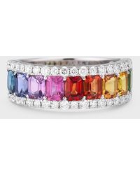 David Kord - 18k White Gold Ring With Multicolor Sapphires And Diamonds, Size 6.5 - Lyst