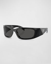 Prada - Plastic Rectangle Wrap Sunglasses - Lyst