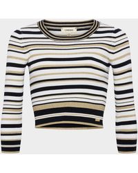 L'Agence - Yukio Sparkly Stripe Crop Top - Lyst