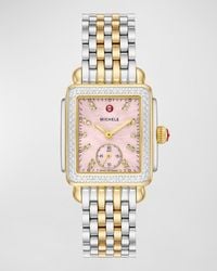 Michele - 29Mm Deco Mid Diamond Two-Tone Bracelet Watch - Lyst