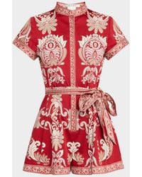 Alice + Olivia - Lucy Roll-Sleeve Button-Front Romper - Lyst