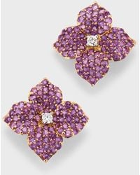 Piranesi - 18K And Rose Pave Amethyst Small Flower Stud Earrings With Round Diamonds - Lyst