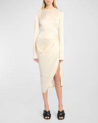 JW Anderson - Asymmetric Draped Slit-Hem Satin Midi Dress - Lyst