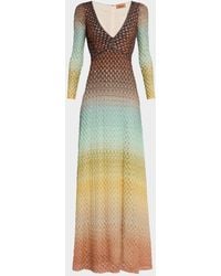 Missoni - Plunging Metallic Ombre Knit Long-Sleeve Maxi Dress - Lyst