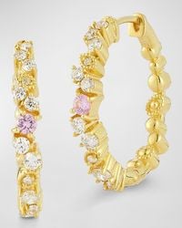 Tanya Farah - 18k Yellow Gold Sunburst Pink Sapphire & Diamond Confetti Hoop Earrings - Lyst