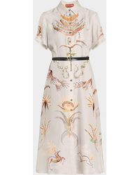 Altuzarra - Kiera Printed Short-Sleeve Silk Midi Shirtdress - Lyst