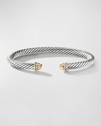 David Yurman - Cable Bracelet With Diamonds And 18k Gold In Silver, 5mm - Lyst